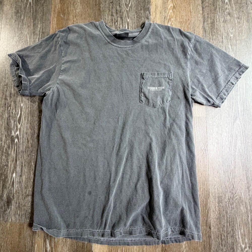 Comfort Colors Timber Tide Outfitters T-Shirt Mens Large Gray Pocket Graphic Tee